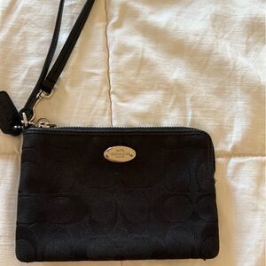 Coach Black Leather Wristlet Clutch